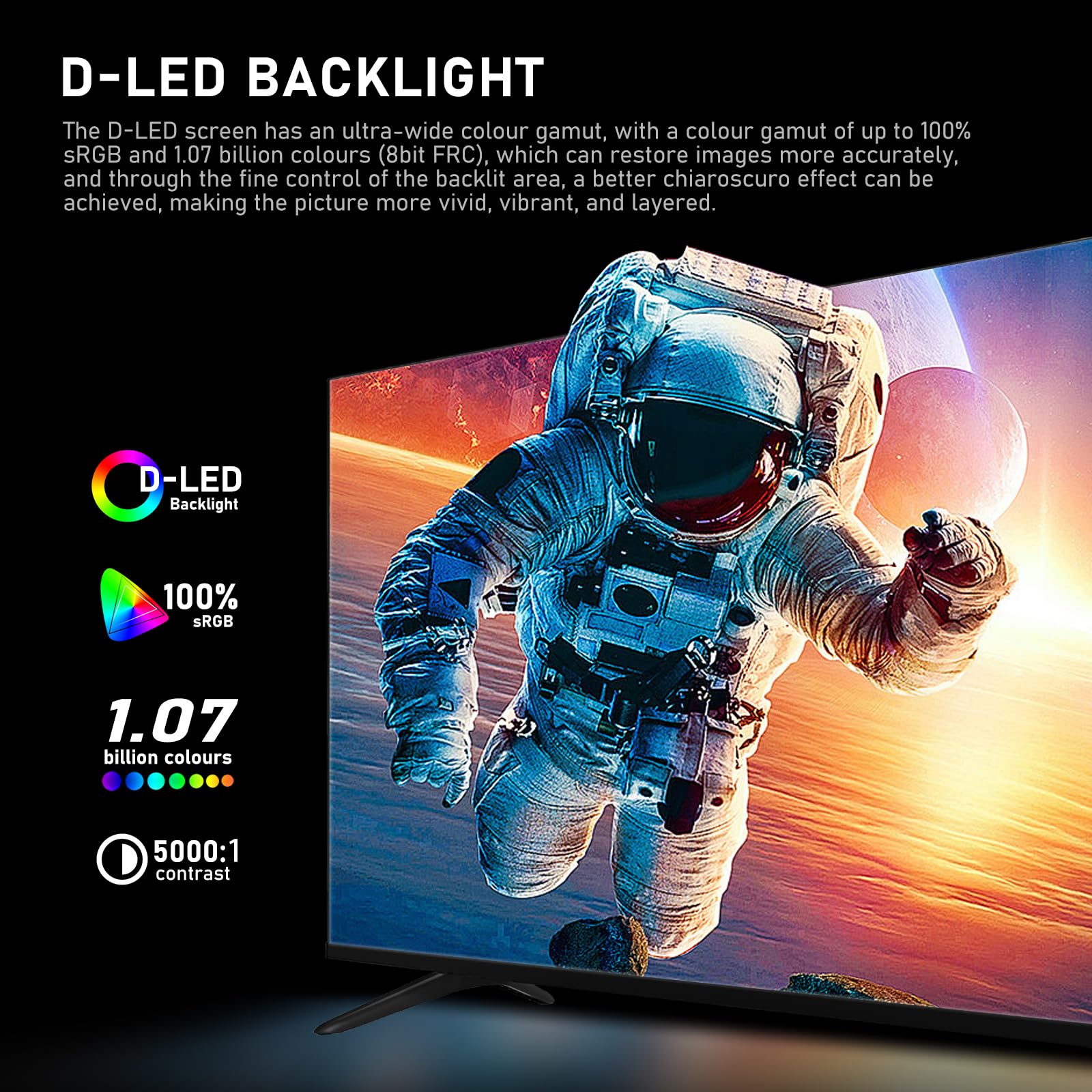 Téléviseur intelligent UHD 4K 55 pouces, rétro-éclairage D-LED, design sans bordures, interface HDMI USB DVB-T2/S2 RJ45, grand écran pour salon, chambre, divertissement à domicile – Noir