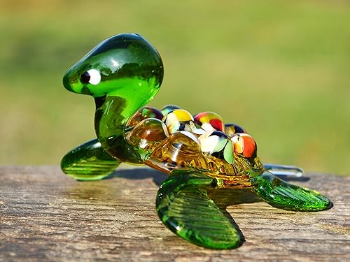 Miniatura 7 de Figura de tortuga de cristal verde de 3 pulgadas, miniatura soplada a mano estilo Murano, adorno de tortuga marina para tanque de acuario, estante