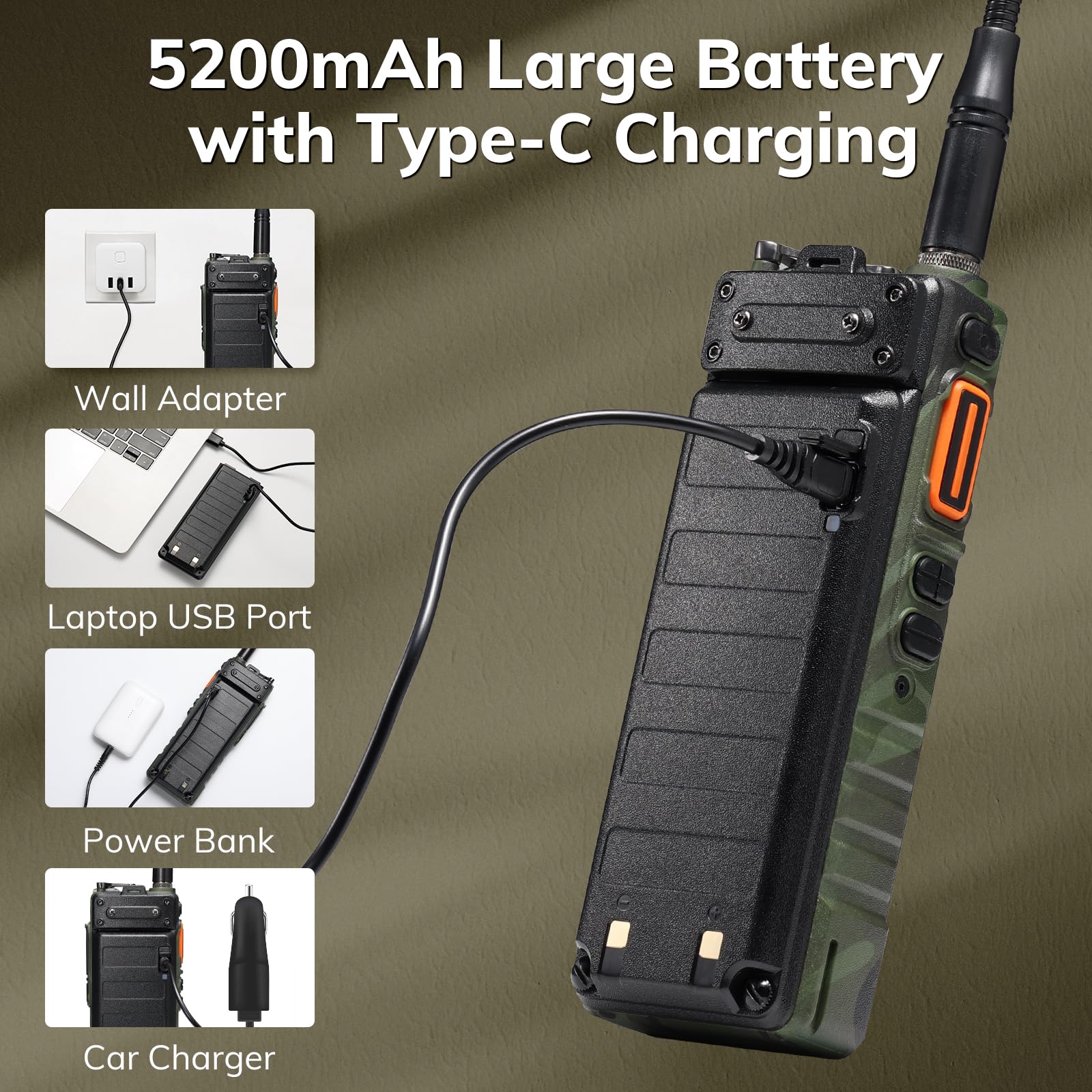 BAOFENG UV-25 Tri-Power Amateur radio ręczne, 10 W, radio długodystansowe, odbiornik UHF VHF FM Air, 5200 mAh, ładowanie typu C, antena taktyczna typu C