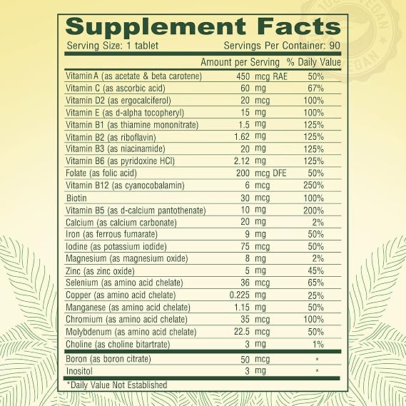 DEVA Tiny Tablets Vegan Multivitamin for Women & Men 2-Pack with Iron, Vitamin C, E, B Complex Vitamins, Zinc, 90 Tablets Each