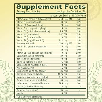 DEVA Tiny Tablets Vegan Multivitamin for Women & Men 2-Pack with Iron, Vitamin C, E, B Complex Vitamins, Zinc, 90 Tablets Each