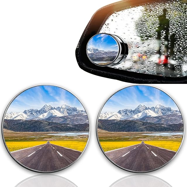 2 Pack Round Frameless Blind Spot Mirrors, Waterproof 360°Rotatable Adjustabl HD Glass Convex Rear View Mirror Car Reversing Mirror Blind Spot Side Mirror For Universal Cars