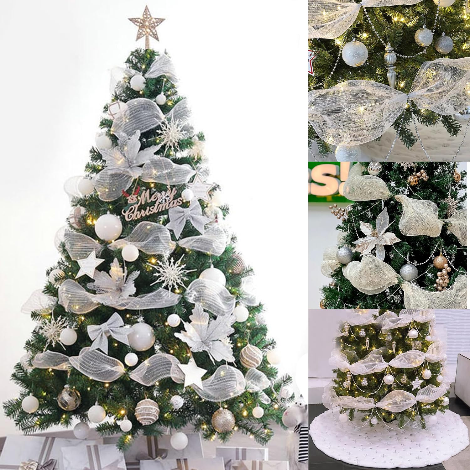 Accesorios para Decoración De Árboles De Navidad,Guirnaldas metálicas Brillantes,Guirnalda De Oropel Navideña, Decoración De Guirnalda Navideña26X910CM (Oro)