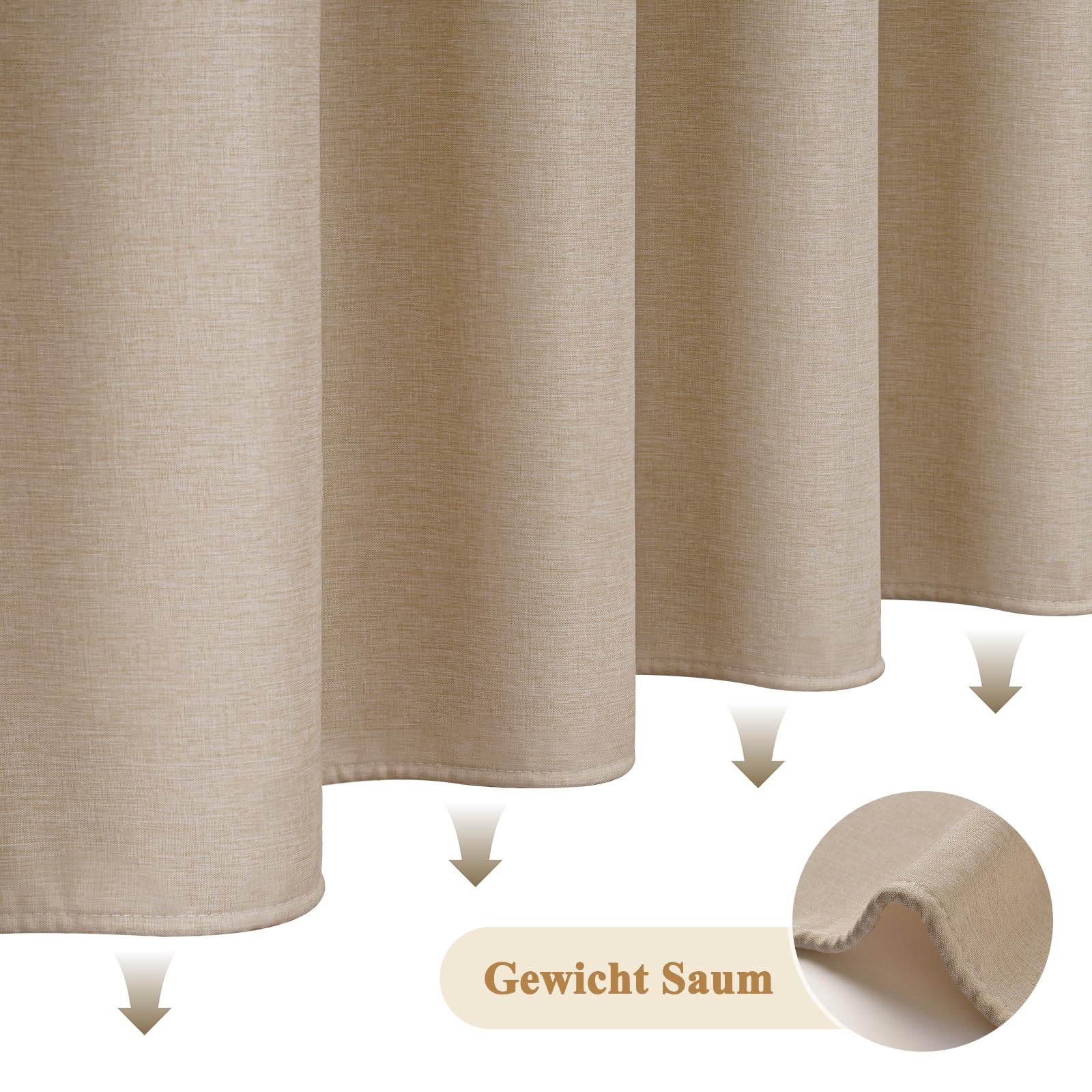 EurCross Tenda da doccia extra lunga, in lino testurizzato, lunghezza 220 cm, marrone chiaro, impermeabile, per hotel, lussuosa, antimuffa, lavabile, 180 x 220 cm, con 12 anelli