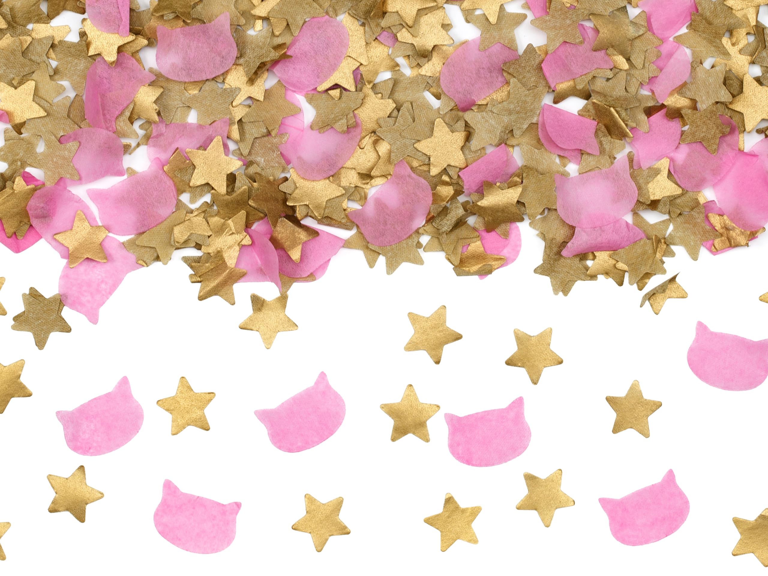 Konfettikanone mit Sternen und Katzen 20cm x 24 Stück - 5 bis 8 m Effekthöhe - Konfetti Kanone Geburtstag Babyparty - Party Popper - Konfettiregen Shooter - Konfettibombe - Gold Rosa