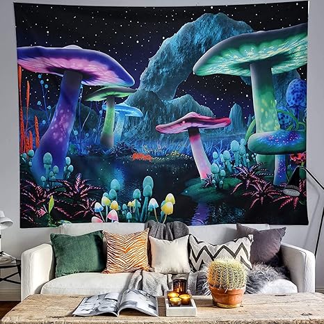 Amazon Co Jp おしゃれタペストリーきのこ壁掛けファンタジースペースプラネットタペストリーサイケデリッククラゲ壁タペストリー寝室用リビングルーム寮家の装飾 Dgm 壁掛け布 壁飾り 装飾布 B150 130 サイケデリック おしゃれ 家 リビングルーム ベッドルーム 部屋