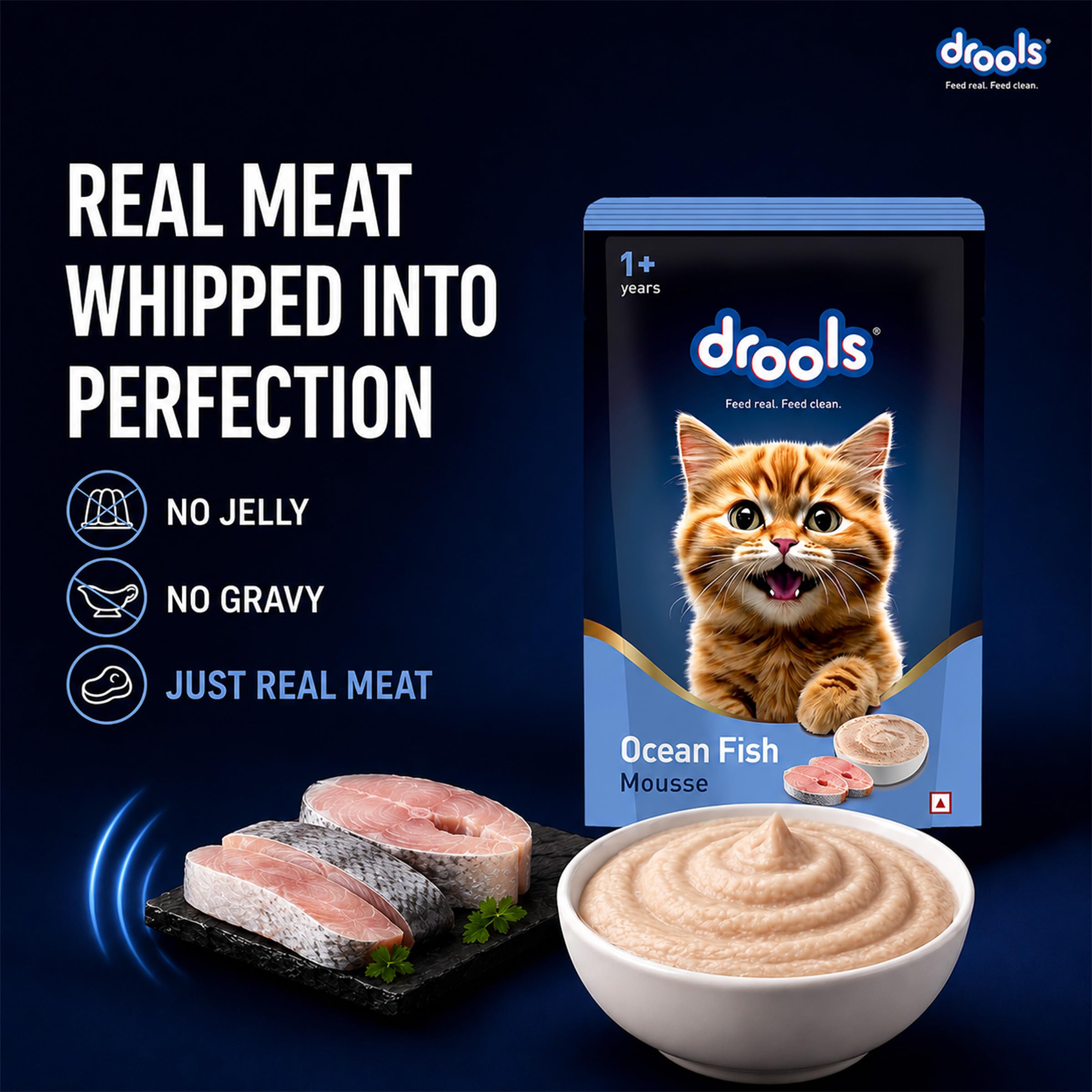 Drools Adult Cat Wet Mousse 80g | Ocean Fish | High Protein | Supports Hydration & Easy Digestion | Grain Free | No Artificial Additives | Enriched with Vitamins & Antioxidants