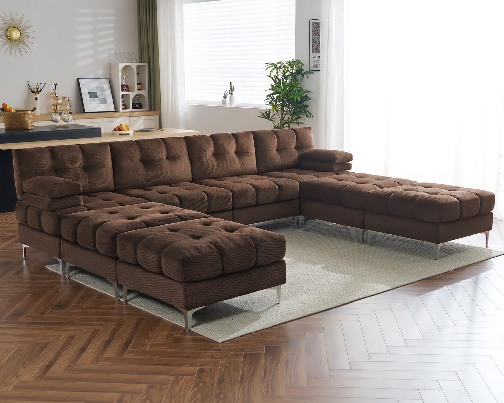 AMERLIFE 124 Inch Modular Sectional Couch 8 Seater Sectional Sofa with Metal Legs U Shaped Sofa Couch for