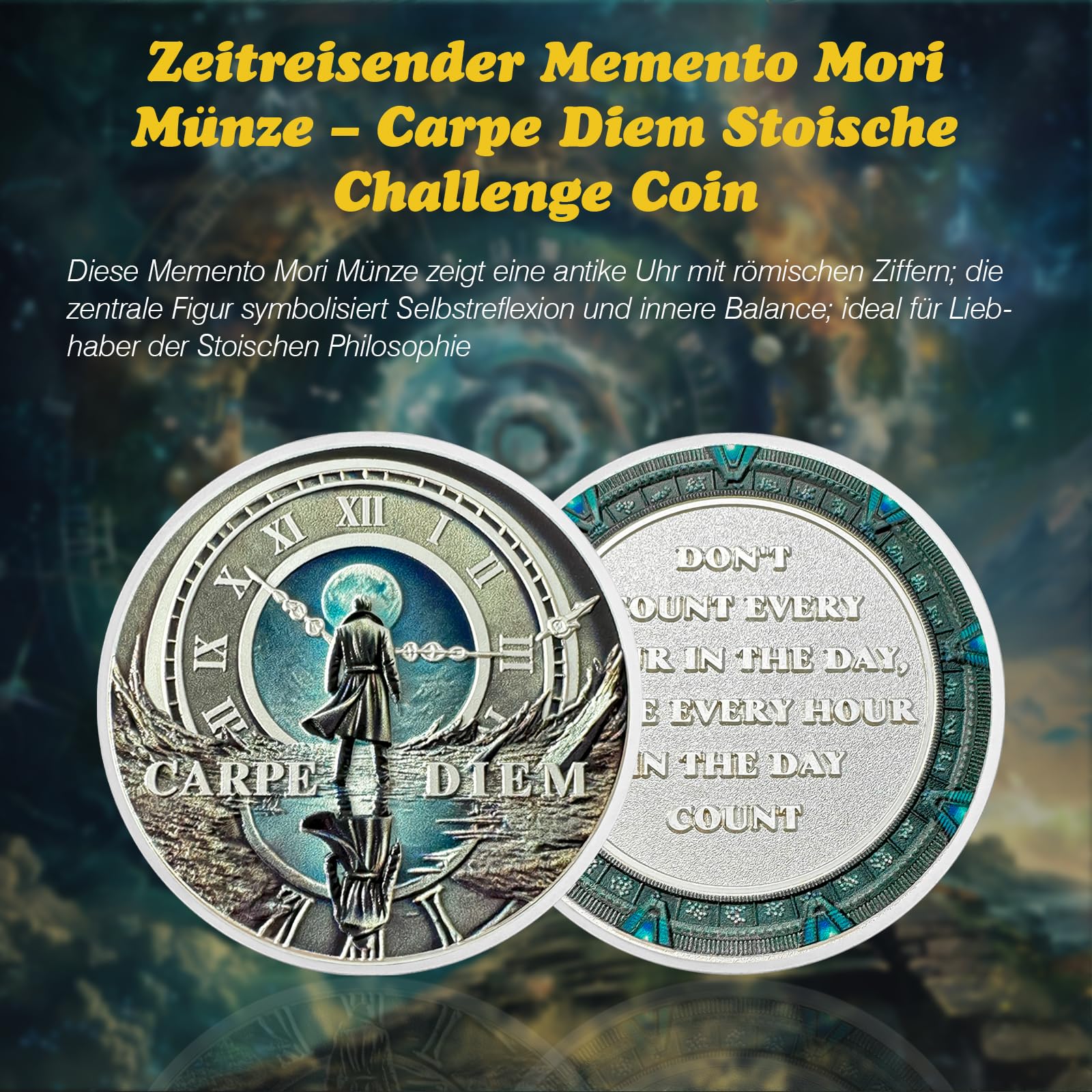 Moneda del Viajero en el Tiempo - Moneda motivacional Carpe Diem