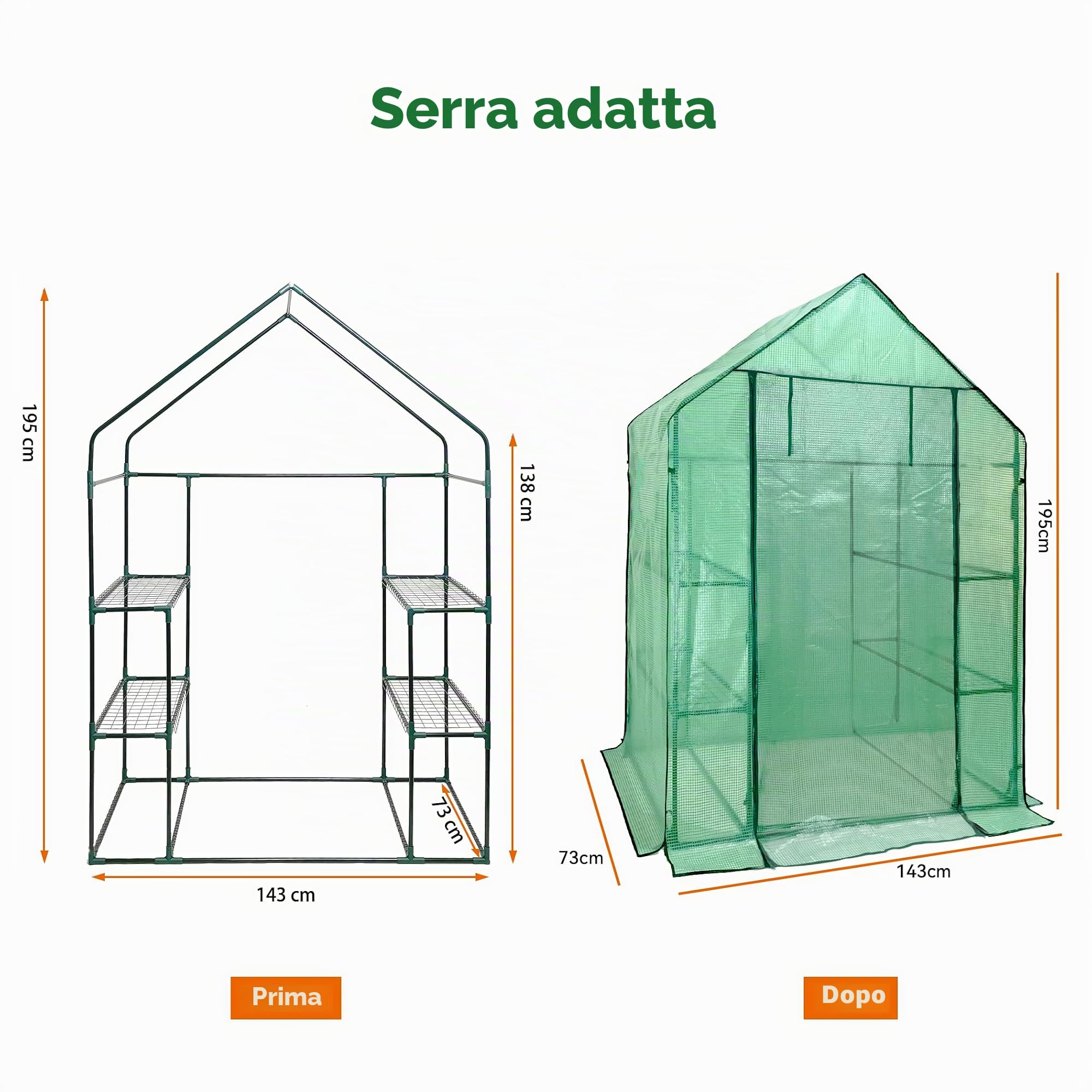 heyfurni Copertura di ricambio per serra in polietilene, copertura rinforzata a 3 livelli, 195 cm x 143 cm x 73 cm (altezza x larghezza x profondità), resistente copertura in polietilene inclusa