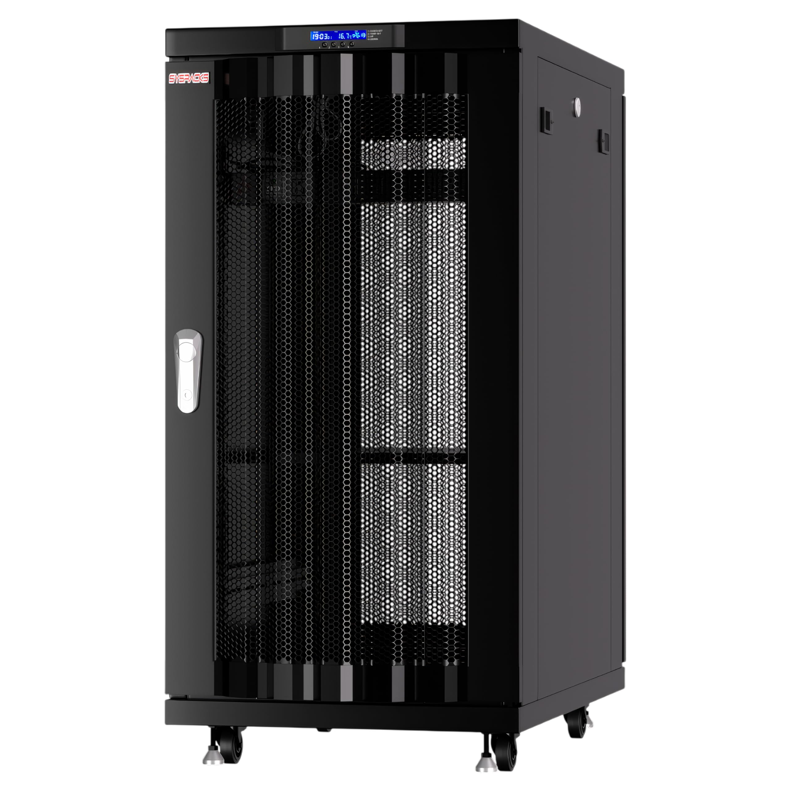22U Server Rack Cabinet, 19” Floor Standing Enclosed Network Rack, 39” Deep IT Cabinet with Vented Doors, Fans and PDU
