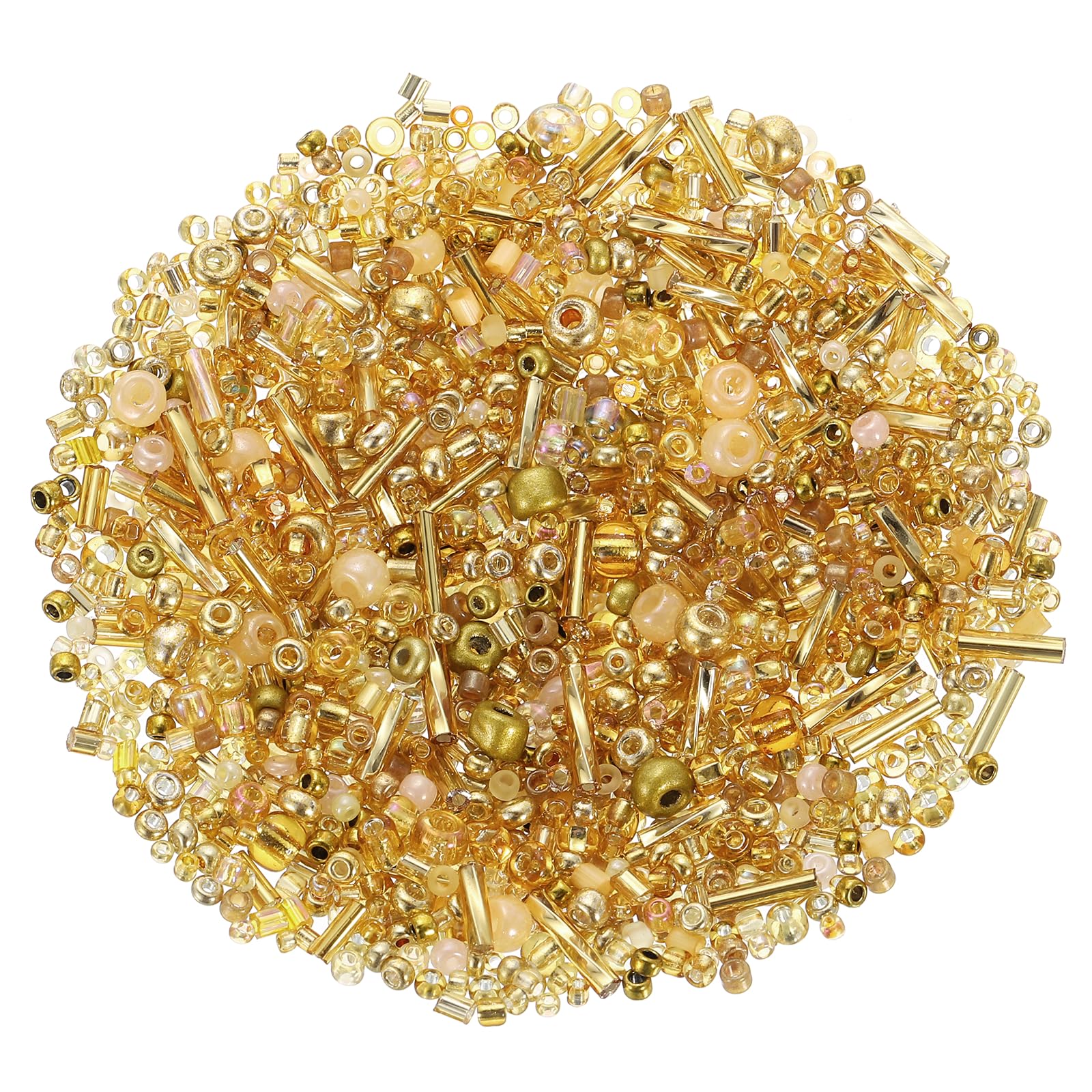 sourcing map 1500Pcs Mixed Glass Beads, 2-4 mm Mini Tube Bugle Loose Crafts Beads with Hole, Bulk Spacer Bead for DIY Craft Making, Gold