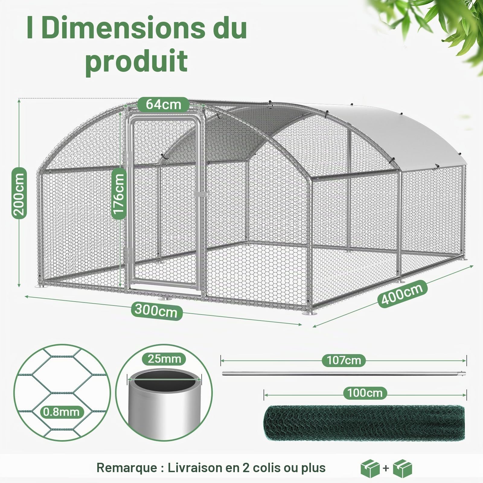 Eulenke Poulailler 3 x 4 x 2 m avec enclos en liberté pour petits animaux pour l'extérieur, poulailler avec trappe à poules, volaille, cage à oiseaux, cage à poules, enclos pour petits animaux