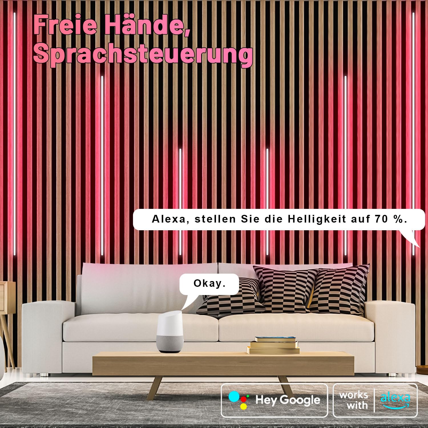 LICHASER 6 Nero Incasso LED Striscia per Pannelli Fonoassorbenti, WiFi Profilo Alluminio per Strisce LED Compatibile con Alexa, Bianca Calda Autoadesiva per Pannelli Acustici (2*32+2*40+2*60 cm)