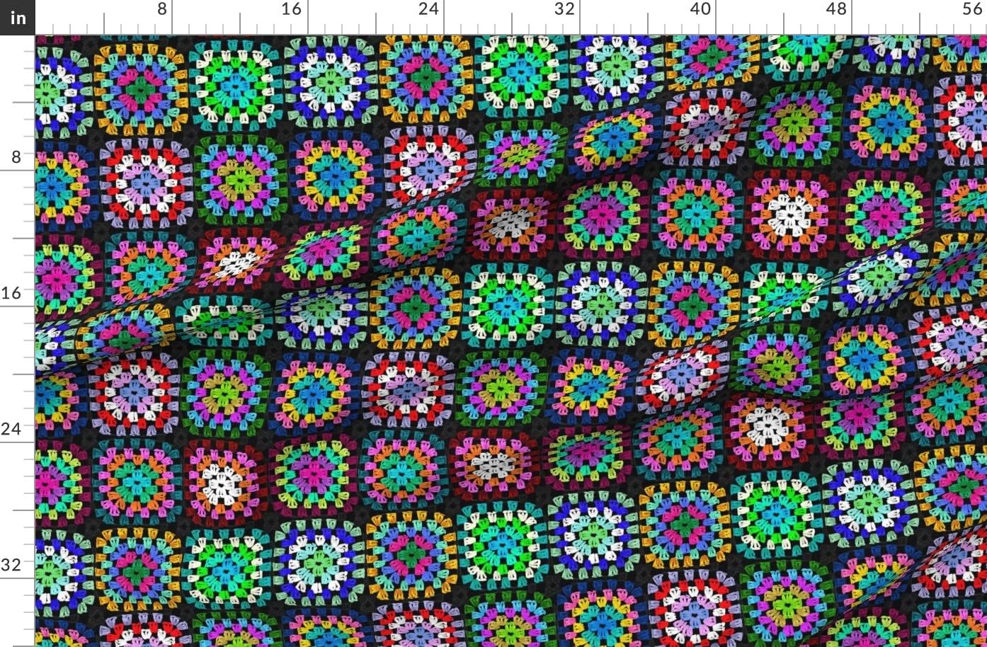 Spoonflower Fabric - Squares Vintage Bright Retro Bold 70S Rainbow Printed on Denim Fabric by The Yard - Bottomweight Apparel Home Decor Upholstery