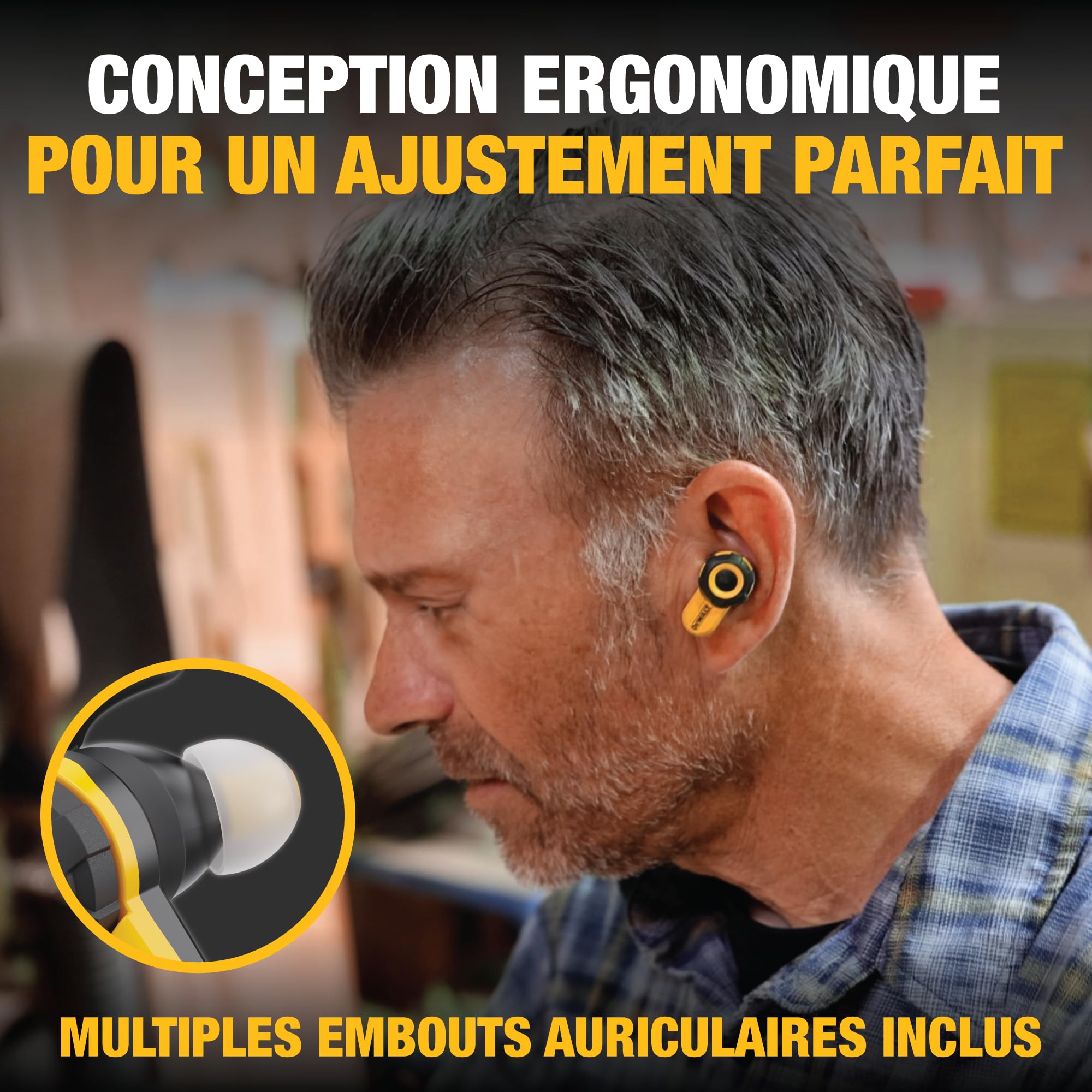 DEWALT Écouteurs sans Fil Bluetooth Robustes Jobsite Pro X2 ANC, réduction Active du Bruit, Commandes rotatives, autonomie de 10 h (Plus de 40 h avec étui), 4 Modes d'égalisation, IP54