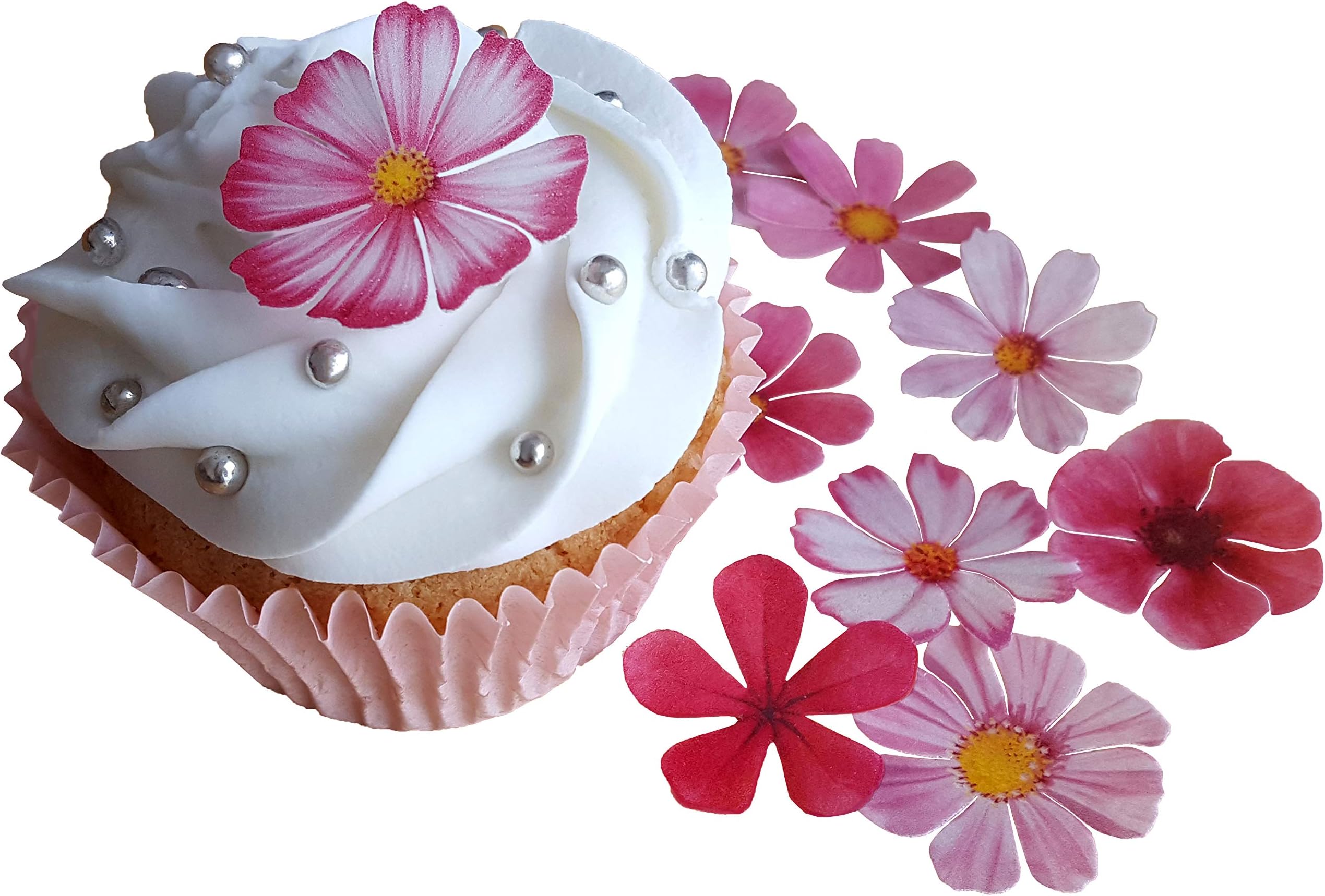 48 PCS Edible Rose Cupcake Toppers - Wafer Paper Rose Cupcake Picks For Roses Theme Baby Shower Wedding Bridal Birthday Anniversary Party Decorations Supplies - Pink - View #7