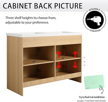 48 Bathroom Vanity with Sink, 48 Inch FreeStanding Vanity, Double Sink Floor Stand Vanity Combo, Modern Brown Bathroom Vanity Set with 4 Soft Close Door and White Basin Sink