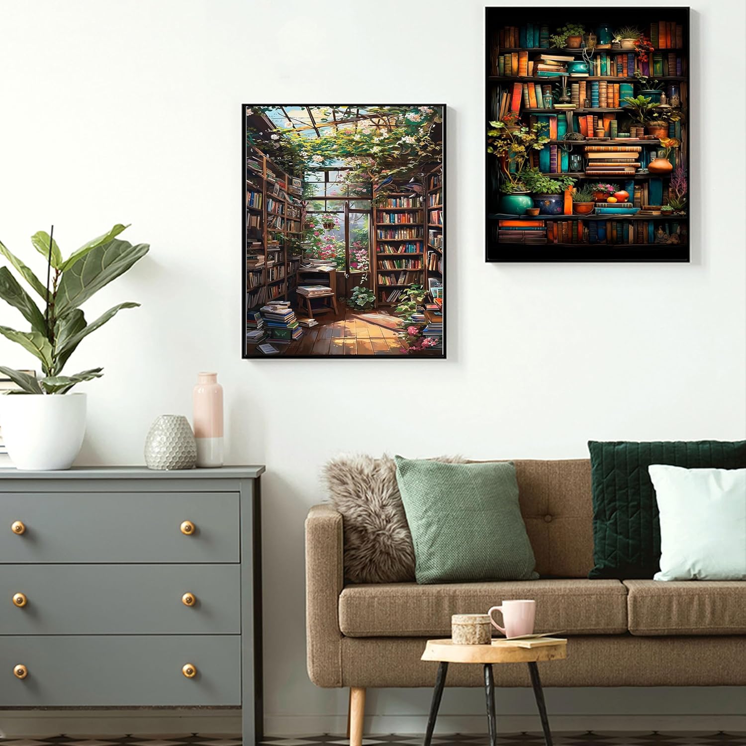 Hutarosl 4 Pack Paint by Numbers Kit for Adults Plant- Bookshelf Paint by Number Adult, Canvas Painting by Numbers for Adults Perfect for Gifts Home Wall Decor 12x16inch image 4