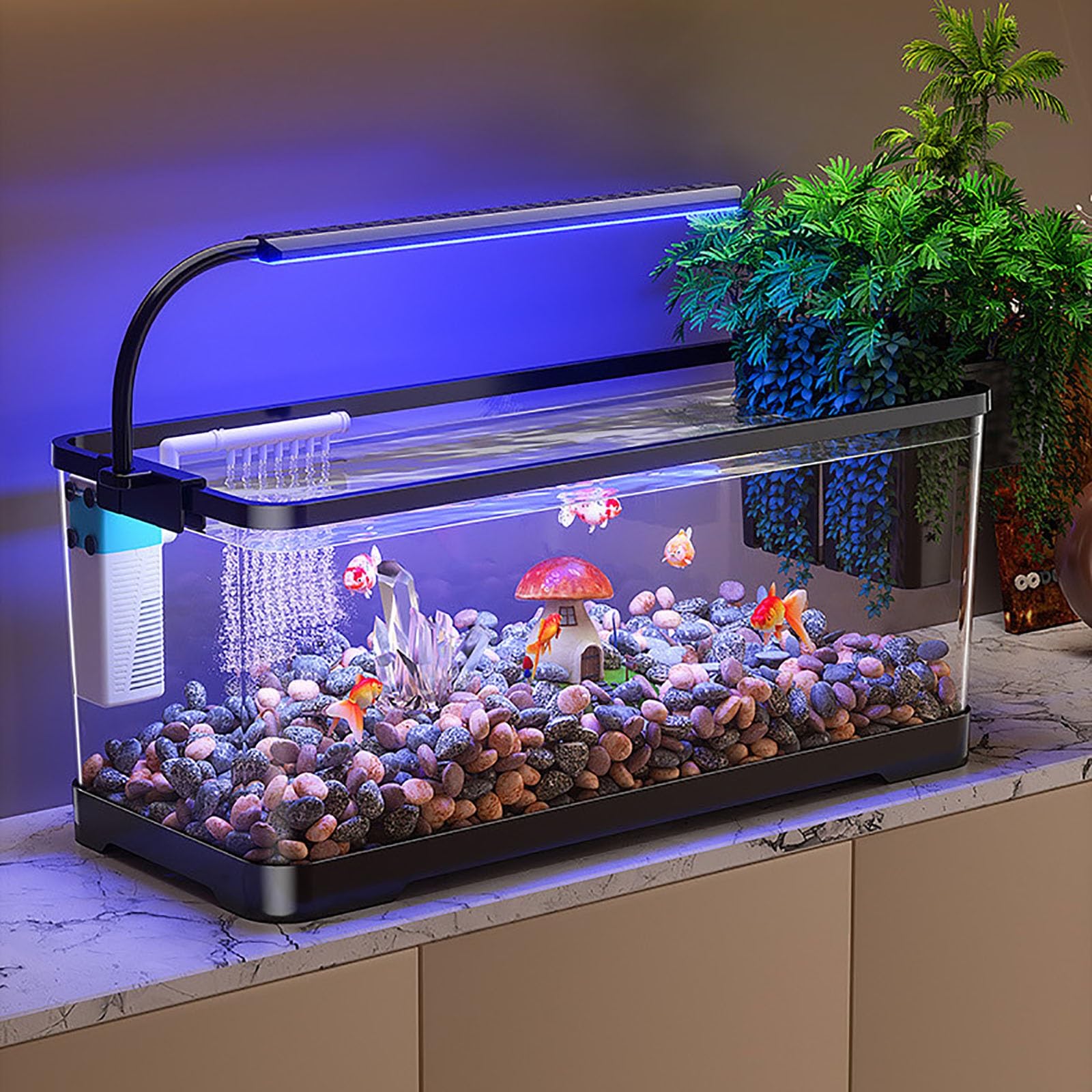 Aquarium avec Filtre Et Lumière, Kit Complet D'aquarium LED pour Petits Poissons, Betta, Chambre d'enfant, Bureau(Medium)