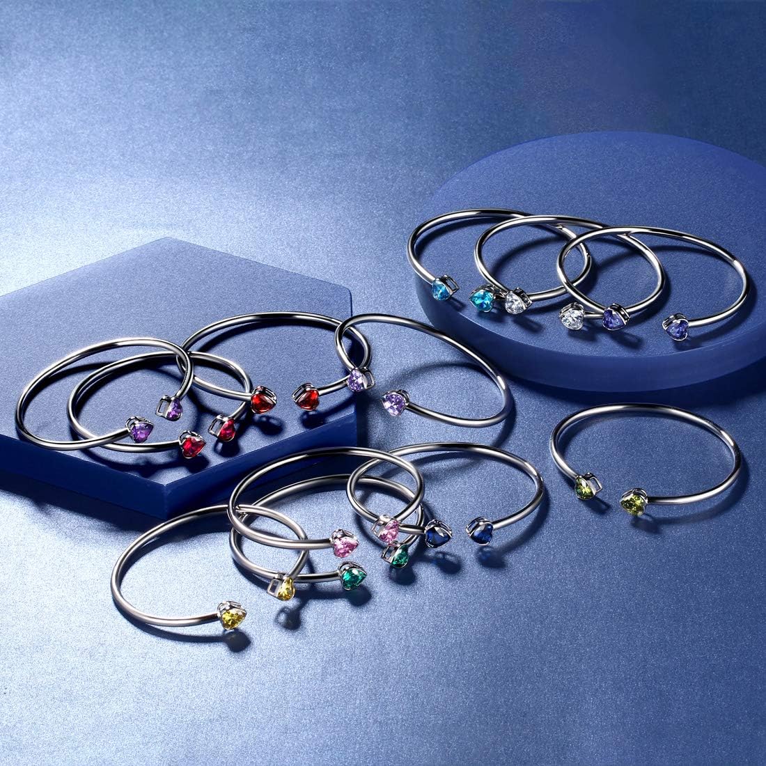 beautlace Birthstone Double Heart Adjustable Bracelets Silver Plated Birth Stone Open Bracelets Birthday Gifts Jewelry for and Women KB0018 - Image 4