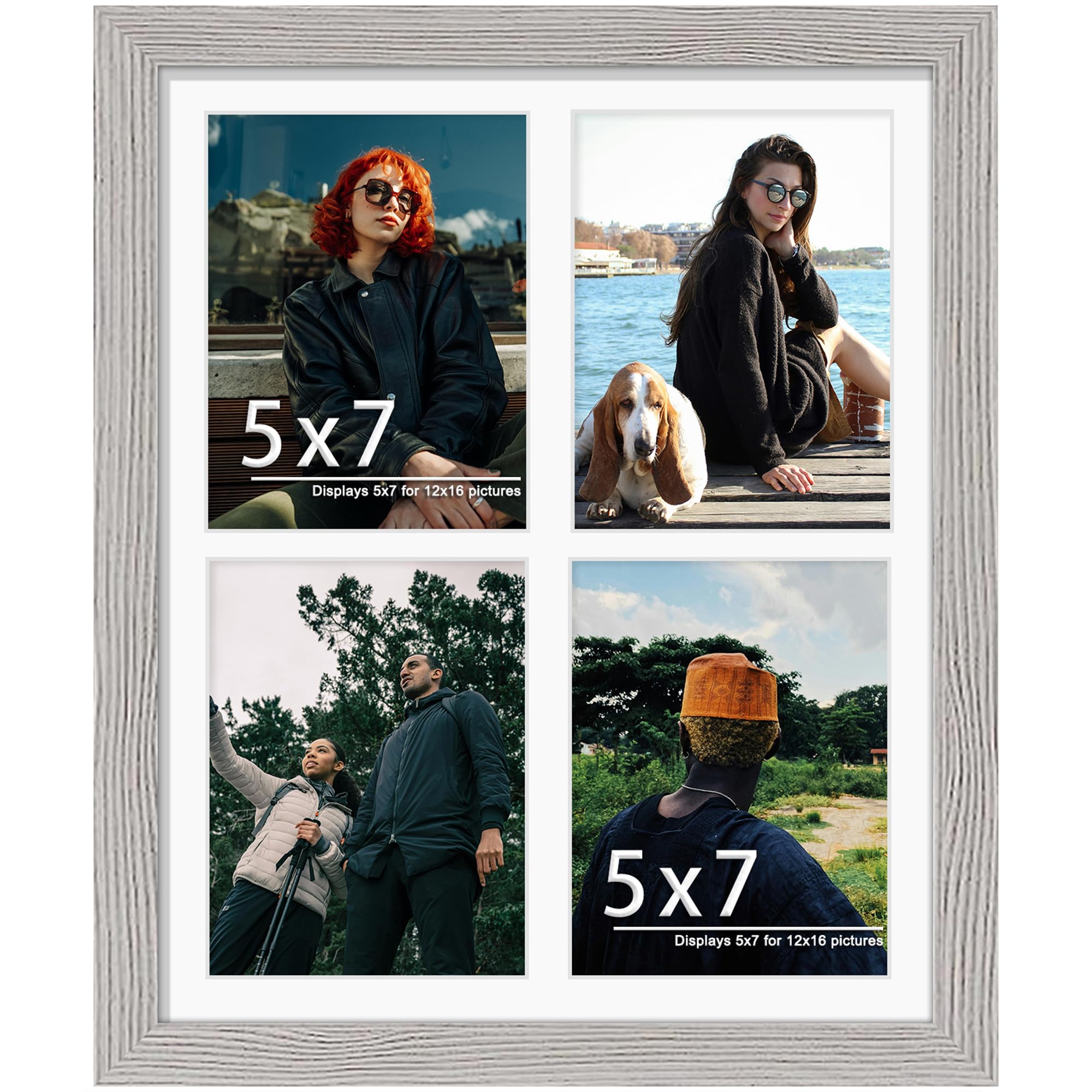 DUENPY 12x16 Picture Frame 5x7 Collage Picture Frame Displays Four 5x7 inch Photos or 12x16 (Without Mat) for Available Horizontal Wall Mounting
