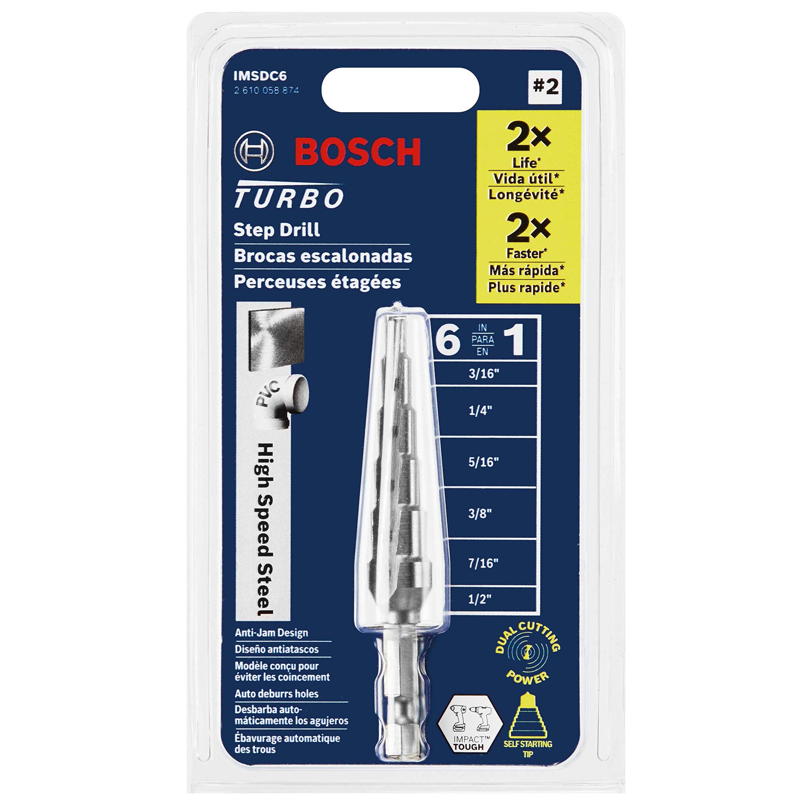 Bosch IMSDC6 3/16 In. to 1/2 In. High-Speed Steel Turbo Impact Step Drill Bit