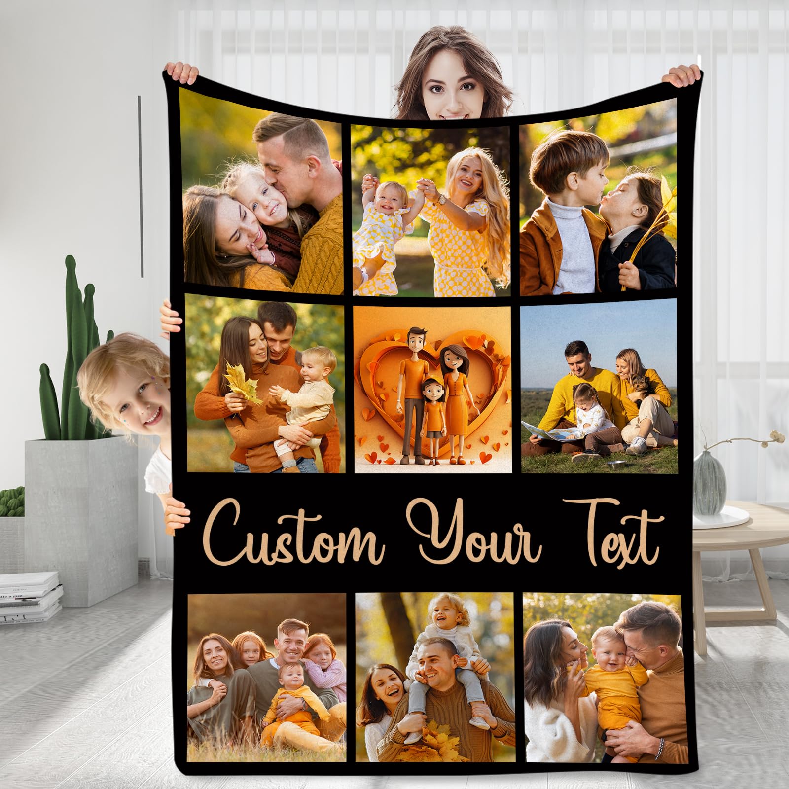 SalaGraphics Custom Blanket with Photos Text Personalized Couples Gifts Photo Blankets Using My Own Photos Customized Picture Blankets for Kid Adult Friends Mother Father Birthday (9 Photos W/Text)