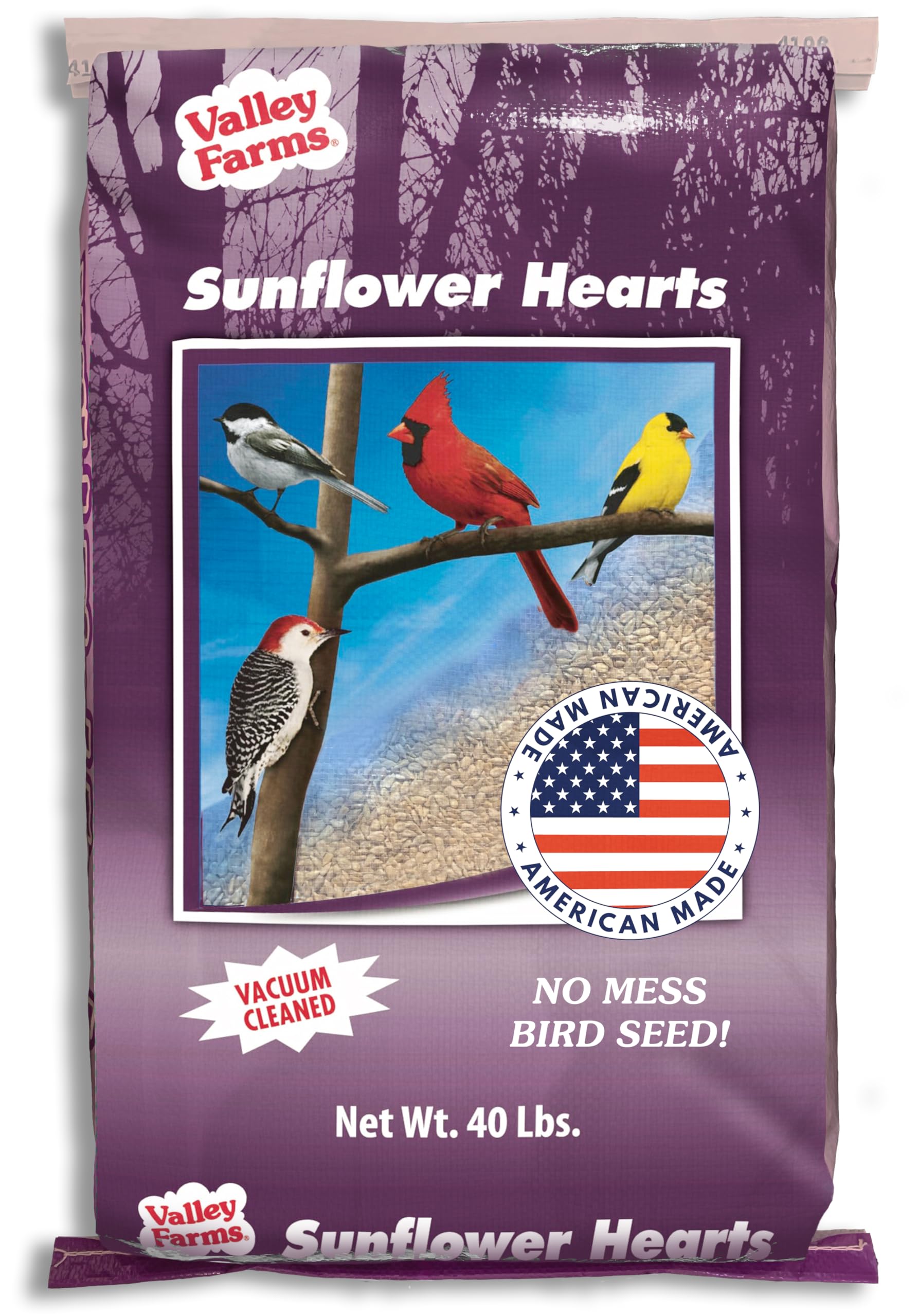 - Valley Farms Whole Sunflower Hearts for Birds (40 LB) No Mess Bird Seed for Outside Feeders, Attract Finches, Cardinals, & More Wild Birds, Very Clean Sunflower Seeds