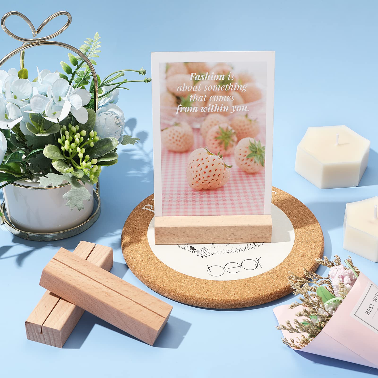 Lot De 20 Porte-Cartes En Bois De Hêtre - Supports Photos Et Menus Stables Pour Mariage, Restaurant Et Décoration