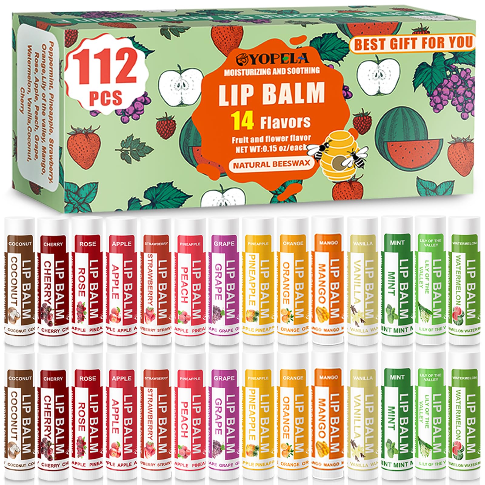Yopela 112 Pack Lip Balm Bulk with Vitamin E and Coconut Oil, Lip