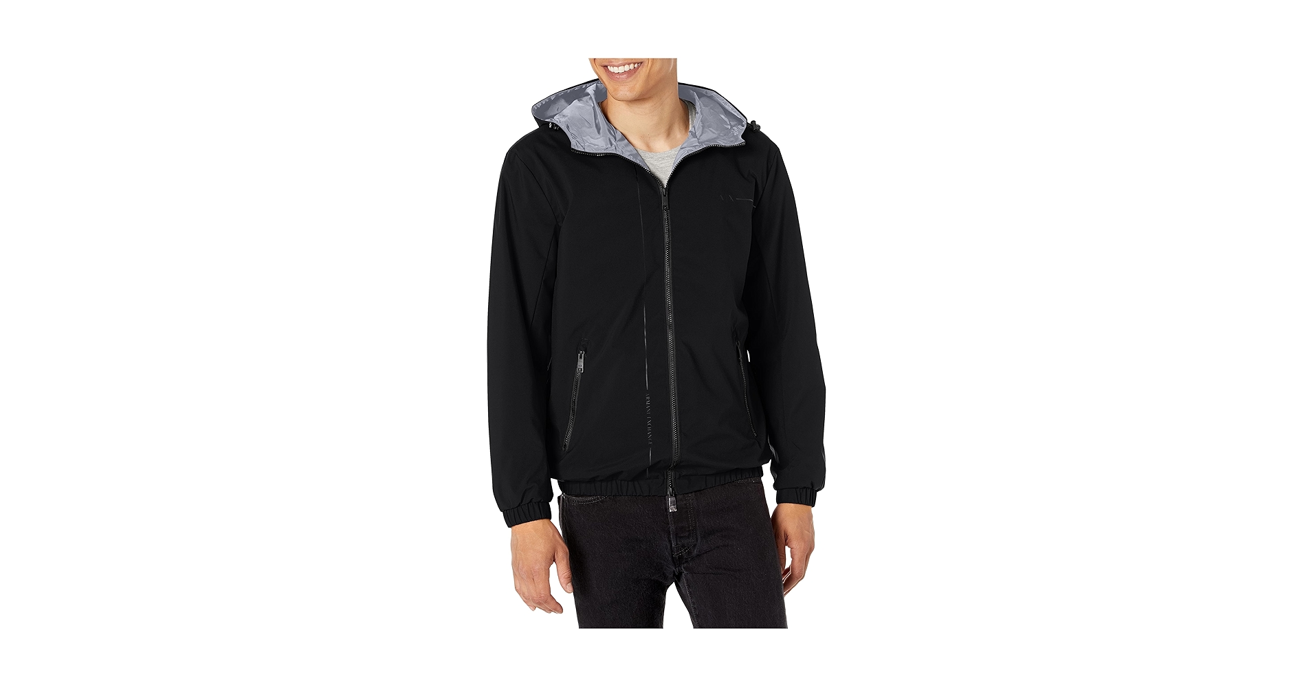 Armani Exchange Men's Nylon Line Logo Jacket, Black/Zinc