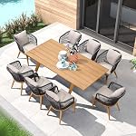PURPLE LEAF 7 Pièces Ensemble de salle à manger Patio métal Table rectangulaire avec teck Chaises en aluminium enduit de poudre et en rotin en osier pour l'extérieur de porch Cuisine moderne Meubles d'extérieur