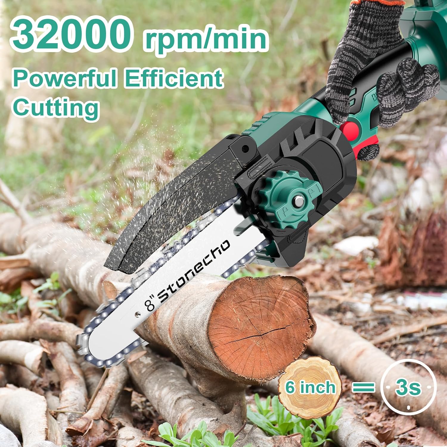 Mini Chainsaw Cordless 8 inch & 6 inch, Upgraded Brushless Mini Chainsaw, 2*2000mAh Battery Mini Electric Chainsaw, One-Handed Portable Handheld Chainsaw for Garden Courtyard Tree Branch Wood Cutting