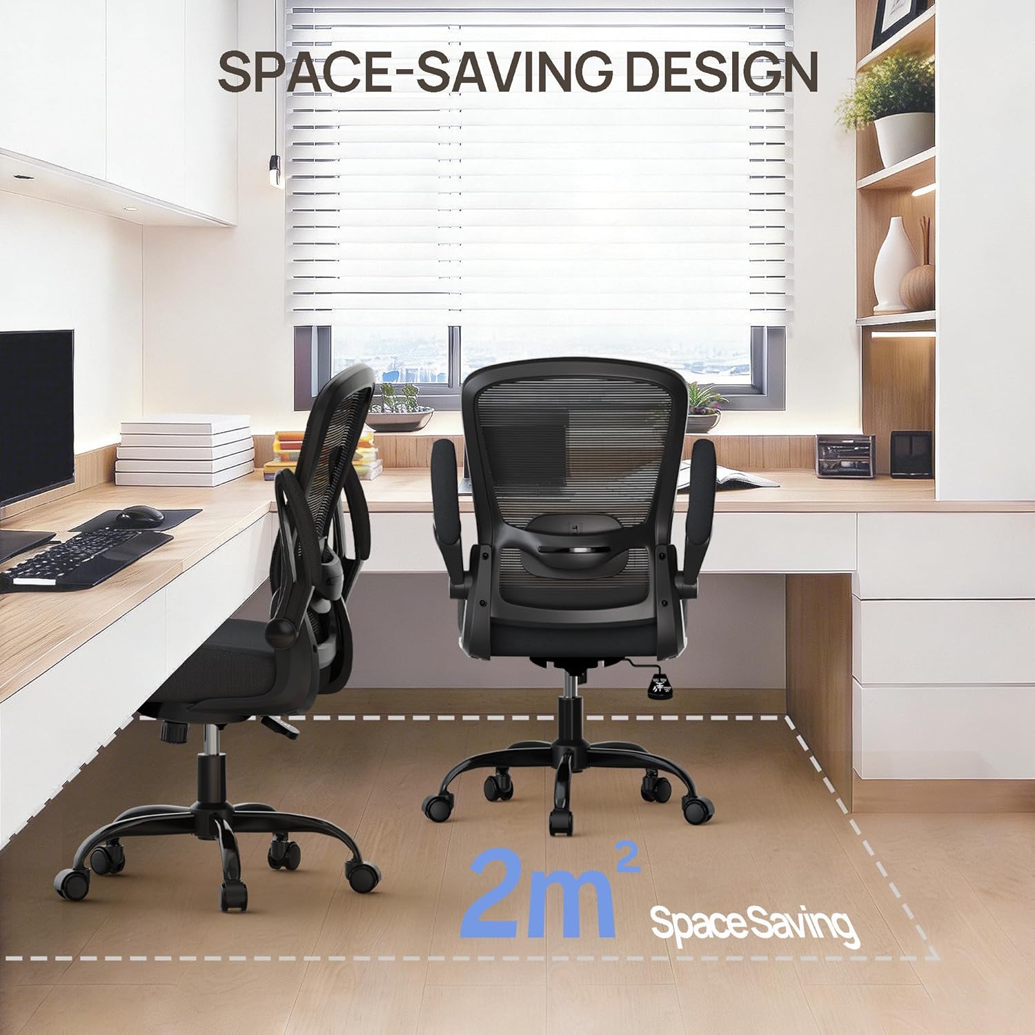 Mimoglad Ergonomic Office Chair - BIFMA Certified, Flip-up Armrests Adjustable Lumbar Support - Space-Saving Task Chair for Business/Team Office & Home (