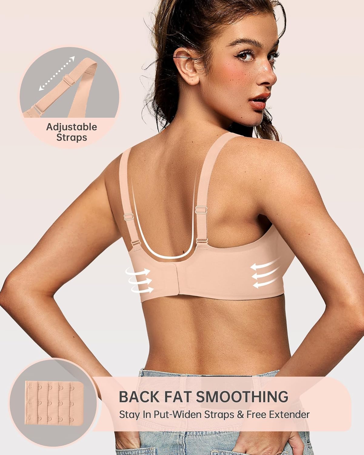 OEAK Womens Deep V Bras Comfortable Support Push Up Bralettes Low Cut no Underwire Bra Plunge Seamless Tshirts Bras Semolina M - Image 3