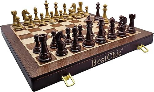 Juego de ajedrez de madera de 18 pulgadas con piezas de ajedrez estándar de alto peso de polímero, juegos de tablero de ajedrez de madera grandes