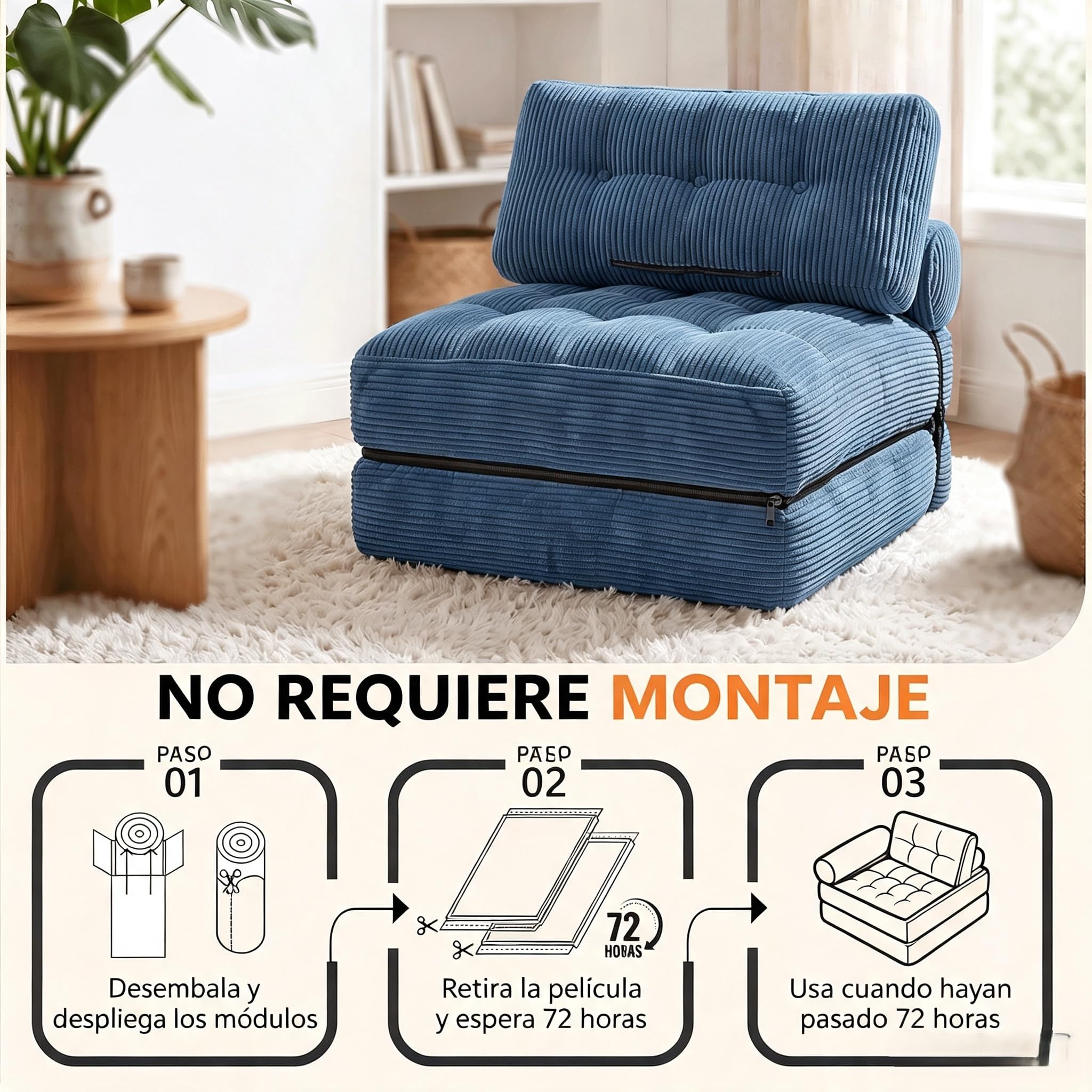 Fabulcozy Sofá Cama 4 en 1 Convertible Plegable - Sillón, Sillón Convertible, Sofá Cama 1 Plaza, Ideal para Espacio Pequeño, Salón o Dormitorio (Gris Azulado)