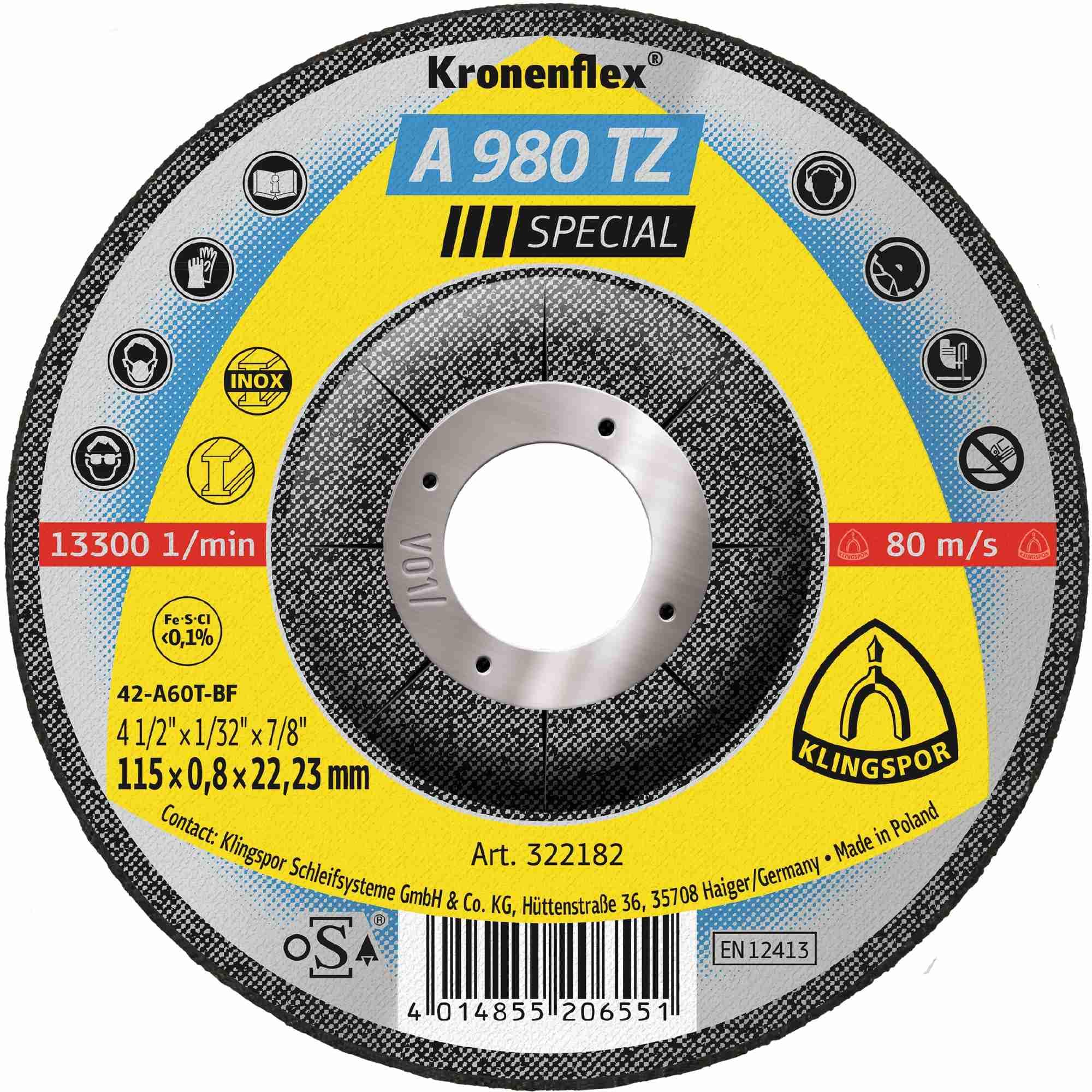 25 x Dischi da taglio Klingspor A 980 TZ, 115 x 0,8 x 22,23 mm centro depresso
