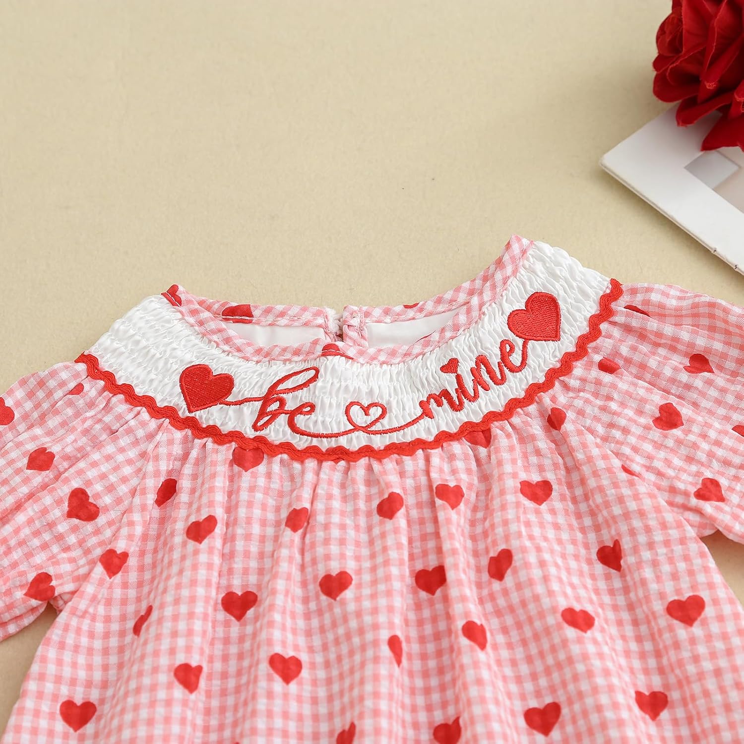 Toddler Girl Valentines Outfit Embroider Be Mine Red Checkered Heart Dress Baby Valentine's Day Dresses Clothes - Image 4
