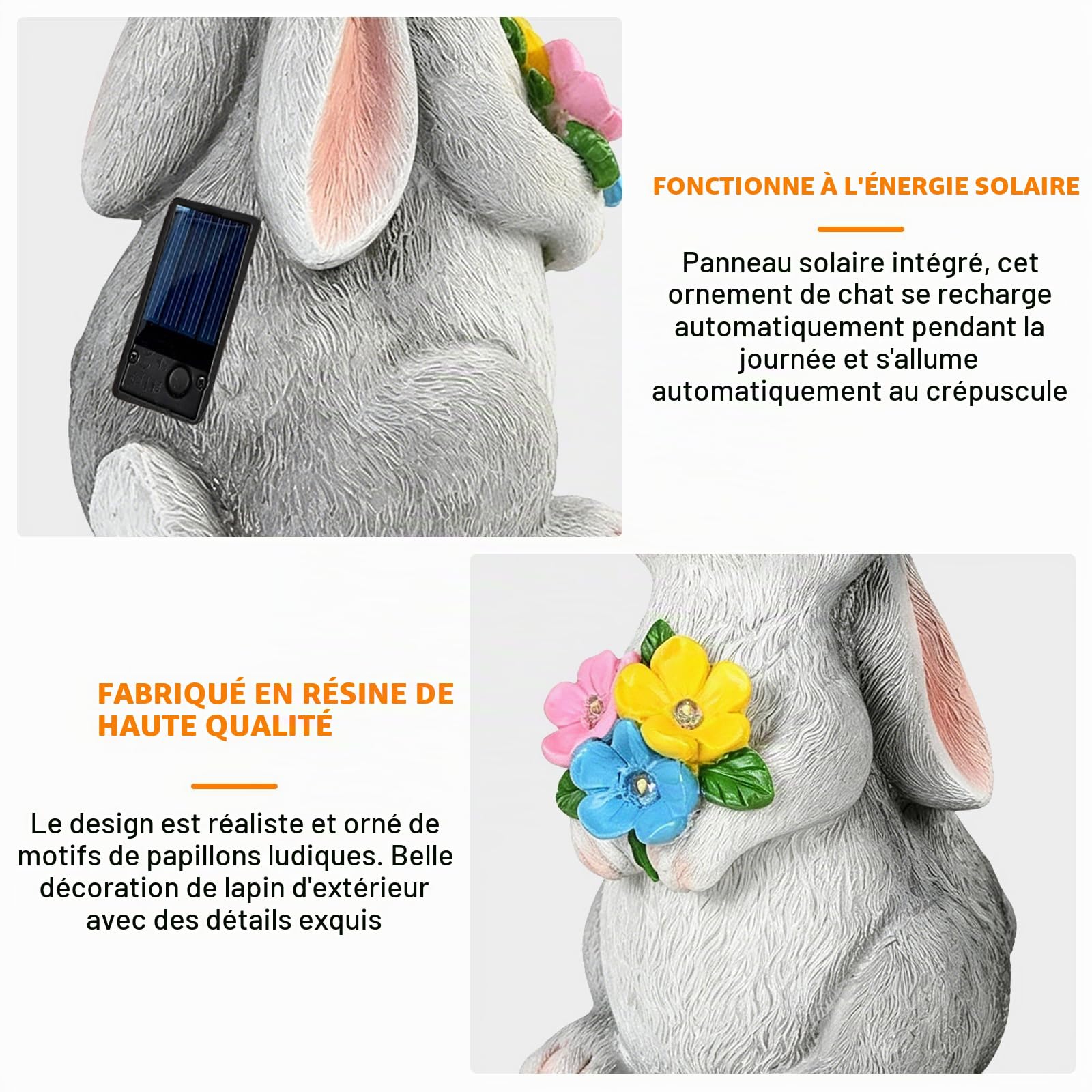BYZESTY Solaire de Jardin Lapin, Lampe Solaire LED en Forme de Lapin, Figurine d'animal de Jardin, Décorations de Statues d'extérieur pour Extérieur Patio Pelouse