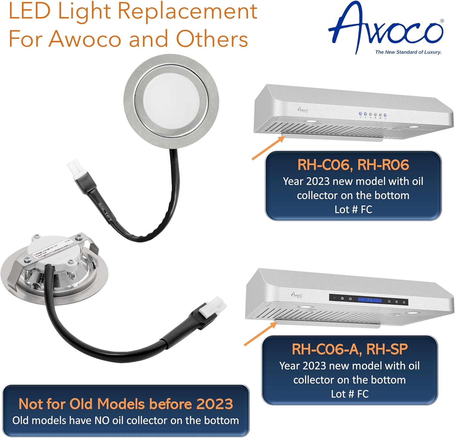 Awoco LED Light Bulbs Replacement for Range Hoods - 12V DC, 2W, Cooker Hood led Light Bulbs with 6000K Cold White (Pack of 2)