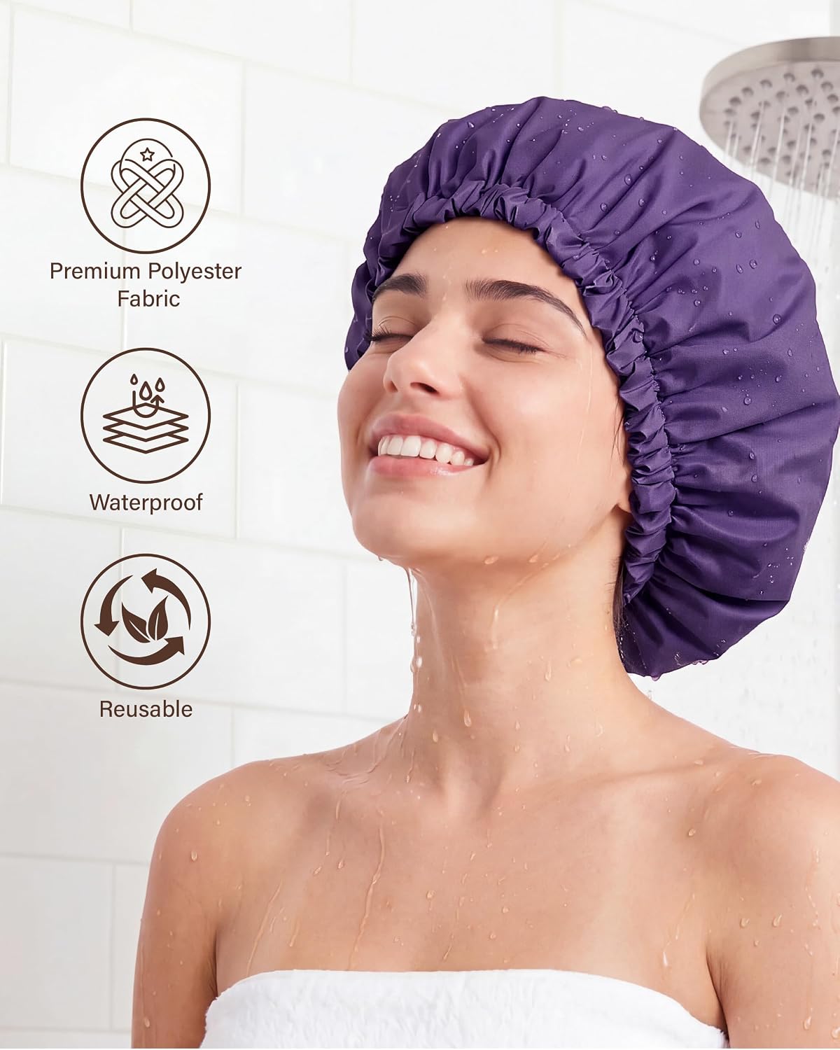 Edoneery Satin Lined Reusable Waterproof Shower Cap for Women image 2