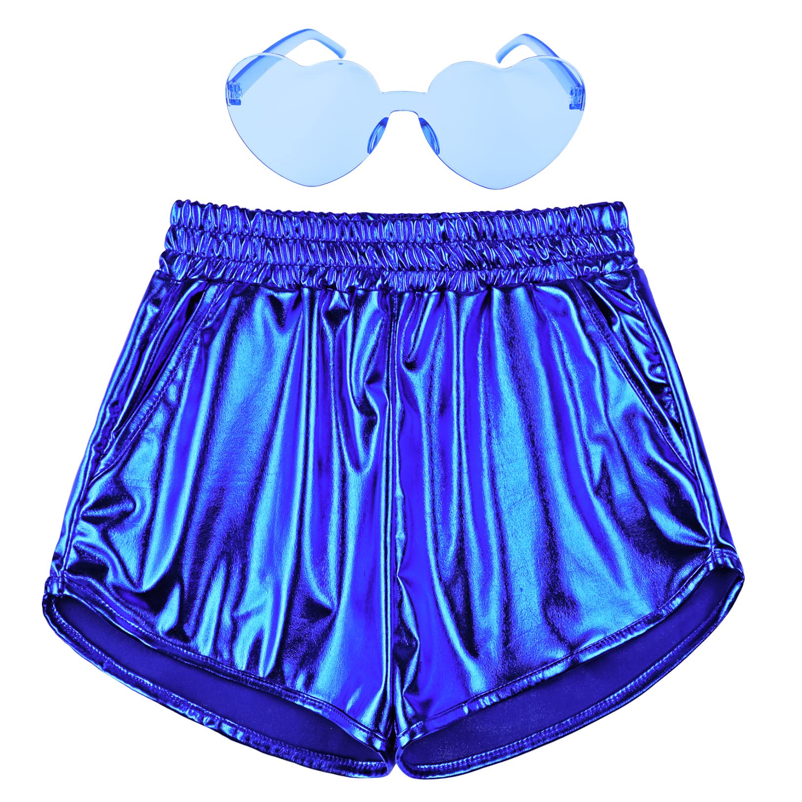 Perfashion Girls Metallic Shorts Shiny Hot Short Sparkly Party Pants &amp;Sunglasses