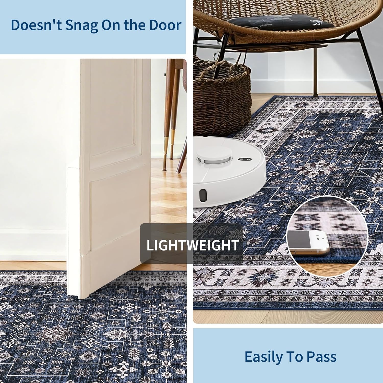 GarveeHome Navy Area Rugs 8x10 for Living Room, Vintage Tribal Large Washable Rug Soft Non Slip Backing Floor Mat Carpet Indoor Thin Accent Rug for Bedroom Dining Room Playroom Nursery Home Decor - Image 5