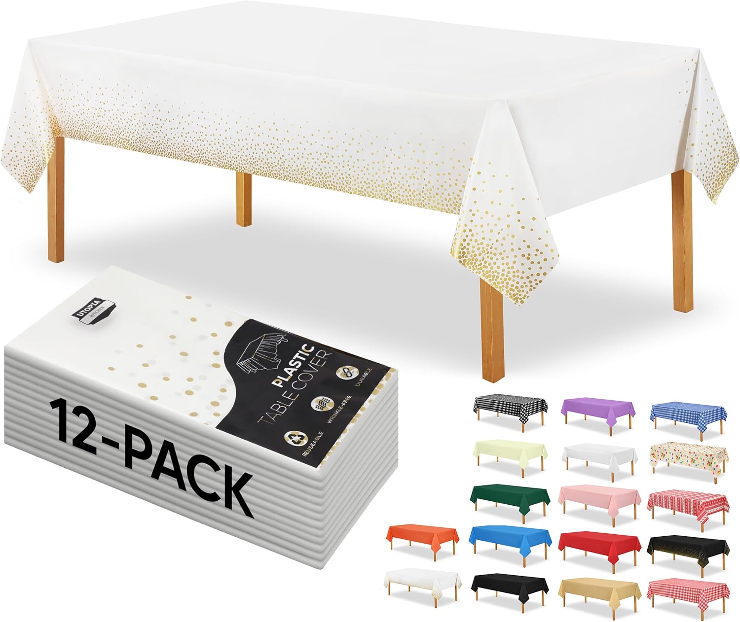 Amazon.com: Utopia Kitchen Plastic Table Cloth Disposable (12 Pack ...