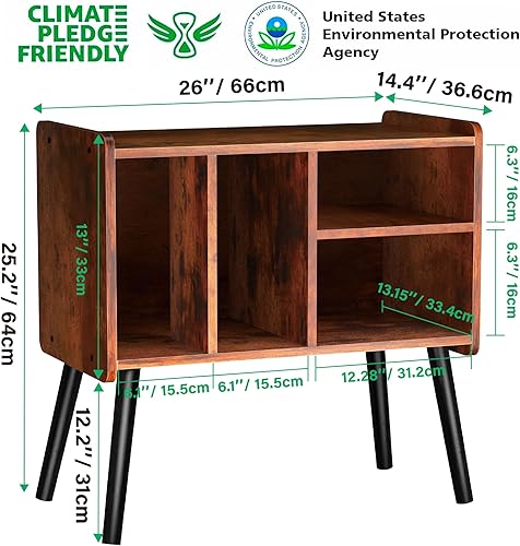 Miniatura 2 de Mesa de tocadiscos, soporte para tocadiscos de mediados de siglo con almacenamiento de vinilo con capacidad para más de 150 álbumes, gabinete de