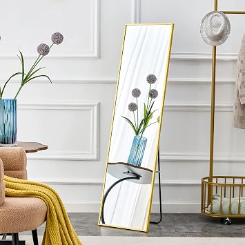 59" x 15.7" Full-Length Mirror Wall Mounted/Floor Mounted Dressing Mirror with Aluminum Alloy Metal Frame for Living Room Bedroom Cloakroom Golden