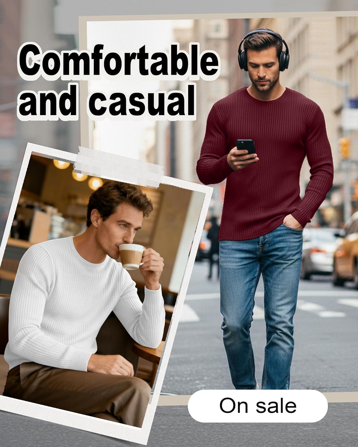 5 Pack Men's Cotton Thermal Shirts Long Sleeve Ribbed Tops Crew Neck Slim Fit Sweater Casual Pullover Undershirts - Image 3