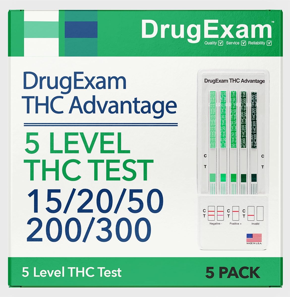 5 Pack - DrugExam THC Advantage Made in USA Multi Level Marijuana Urine Test Kit. Highly Sensitive THC 5 Level Test Kit. Detects at 15 ng/mL, 20 ng/mL, 50 ng/mL, 200 ng/mL and 300 ng/mL (5)